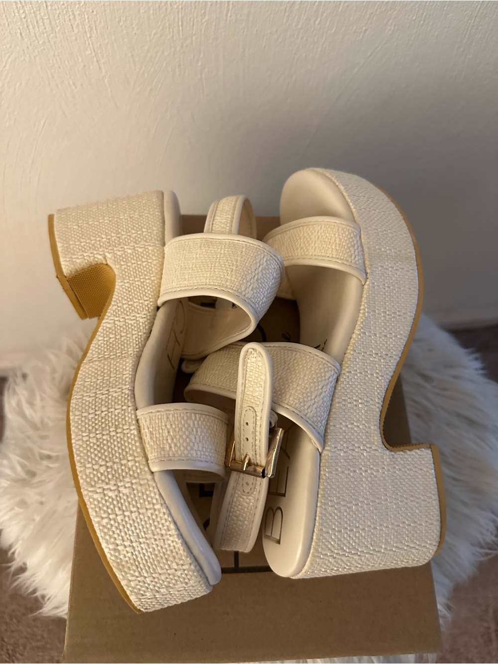 Billini Byron Cream Platform Sandals with Textured Straps 8!